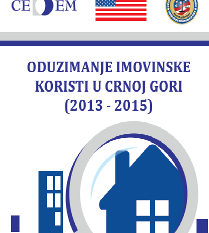  CEDEM objavio publikaciju: Oduzimanje imovine u Crnoj Gori (2013-2015)
